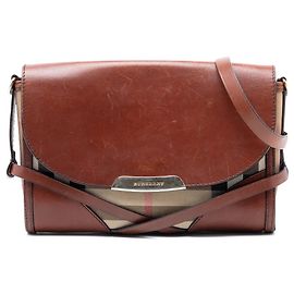 Bolsa transversal Abbott em couro marrom e lona House Check da Burberry Marrom
