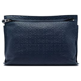 Blue LOEWE Embossed Anagram Leather Repeat T Clutch Blue