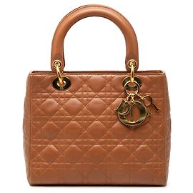 Bolsa Lady Dior em pele de cordeiro cannage marrom, tamanho Medium Marrom