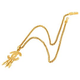 Collier pendentif à franges en filigrane plaqué or CC Gold Chanel Doré