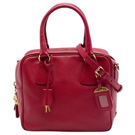 Red Prada Small Saffiano Square Bauletto Satchel Red