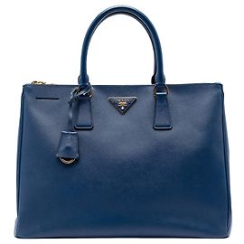 Grand cabas Galleria Double Zip en Saffiano Lux bleu Prada Bleu