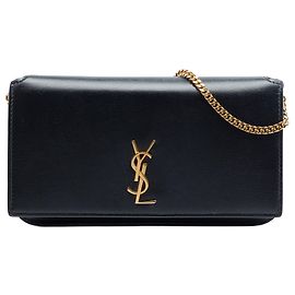 Bolsa transversal porta-telemóvel Monogram Cassandre em pele de vitelo lisa preta Saint Laurent Preto