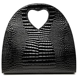 Black Saint Laurent Croc Embossed Patent Handbag Black