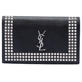 Clutch in pelle con monogramma e borchie nero Saint Laurent Nero
