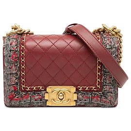 Bolsa transversal Chanel Boy Small em lambsquin matelassê e tweed trançado vermelho Vermelho