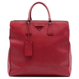 Bolso Tote Shopping Prada Saffiano Lux de doble asa rojo Roja