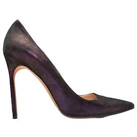 Dark Purple Manolo Blahnik Metallic Pointed-Toe Pumps Size 40.5 Purple
