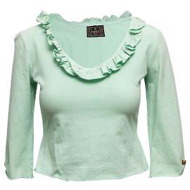 Mintfarbener Fendi Pullover mit Rüschenbesatz und Dreiviertelärmeln Größe IT 44 Grün
