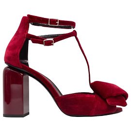 Red Pierre Hardy Velvet T-Strap Heeled Sandals Size 37.5 Red