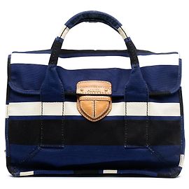 Borsa satchel in tela canapa blu Prada Pattina Blu