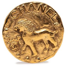 Chanel CC Gold Runde Löwen-Brosche vergoldet Golden