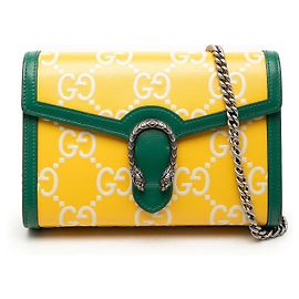 Bolsa transversal Dionysus bicolor em couro de bezerro com relevo GG verde Gucci com corrente Verde