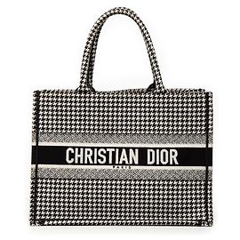 Book Tote Dior em lona preta com bordado houndstooth, tamanho Medium Preto