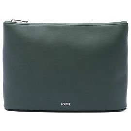 Grüne LOEWE Leder-Clutch mit Logo Grün
