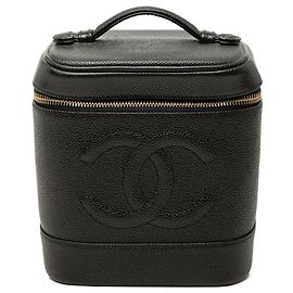 Black Chanel CC Caviar Vanity Case Black