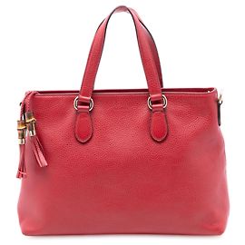Bolsa satchel Gucci em couro vermelho com alça de bambu e borla Vermelho