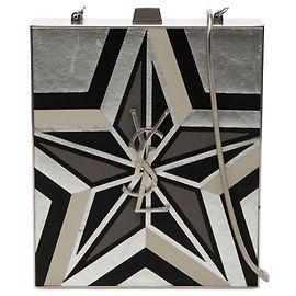 Clutch Tuxedo Box Star in metallo e pelle argentata Saint Laurent con catena e tracolla Argento