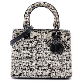 Sac Lady Dior en tweed blanc, taille Medium Blanc