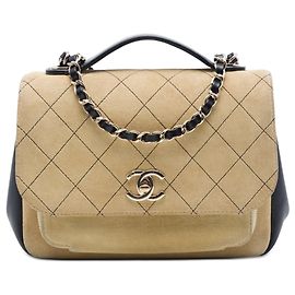 Bolsa Chanel Medium CC Quilted Suede Business Affinity Flap Bege Bege