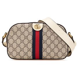 Bolsa de tiracolo Gucci Small GG Supreme em couro de vitelo texturizado marrom com detalhe Web Ophidia Marrom
