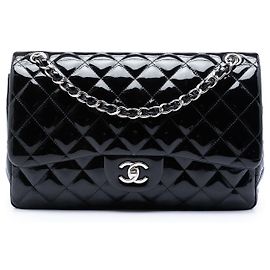 Borsa a tracolla Chanel Jumbo Classic Patent Double Flap nera Nero