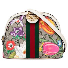 Borsa a tracolla Gucci Small GG Supreme Flora Ophidia Dome marrone Marrone