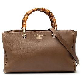Borsa Gucci Medium Calfskin Bamboo Shopper marrone Marrone
