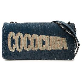 Clutch con paillettes Blue Chanel Coco Cuba con catena a tracolla Blu