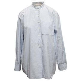Céline Light Blue & White Celine Striped Cotton Button-Up Top Size FR 40 Blue