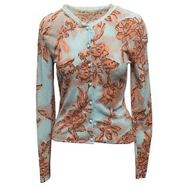 Vintage hellblauer und mehrfarbiger Blumarine Cardigan mit Blumenmuster Größe IT 44 Blau
