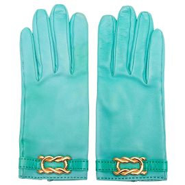Hermès Turquoise Hermes Leather Gloves Size 7.5 Blue