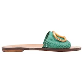 Valentino Garavani Green Valentino Snakeskin Flat Slide Sandals Size 37 Green