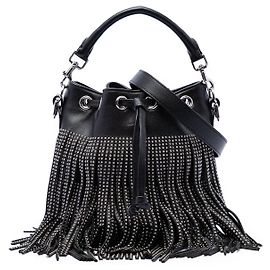 Pequena bolsa bucket Emmanuelle de couro de bezerro com tachas preto Saint Laurent Preto