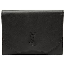 Clutch de couro preto Saint Laurent Preto
