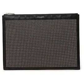 Black Saint Laurent Studded Leather Clutch Black