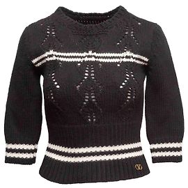 Valentino Garavani Schwarz-Weiß gestreifter Valentino Pullover Größe US S Schwarz