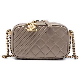 Bolsa de câmera Chanel Mini Quilted Lambskin Coco Boy Dourada Dourado