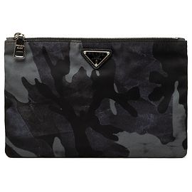 Clutch Prada Tessuto Camouflage Blu Blu