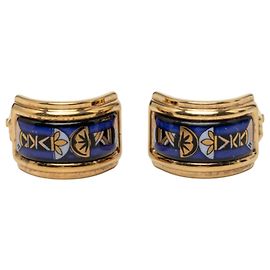 Boucles d'oreilles clips en émail cloisonné et plaqué or bleu Hermès Bleu