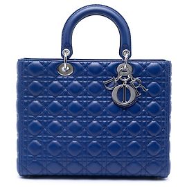 Bolso Lady Dior Large de piel de cordero cannage azul Azul