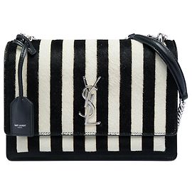Borsa a tracolla Saint Laurent Medium Striped Ponyhair e Calfskin Monogram Sunset nera Nero