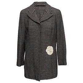 Vintage Black & White Chanel Wool-Blend Striped Camellia Jacket Size FR 48 Black