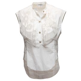 Top sem mangas branco com acabamento em babados Chanel Tamanho FR 38 Branco