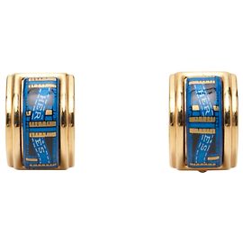 Boucles d'oreilles clips en émail cloisonné bleu Hermès Bleu