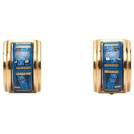 Blue Hermès Enamel Cloisonne Clip On Earrings Blue