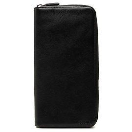 Black Prada Saffiano Zip Around Long Wallet Black