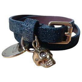 Pulseira de couro com pingente Skull Alexander McQueen Preto Dourado
