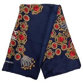 Sciarpa in seta Chanel Blue Gripoix Print Scarves Blu
