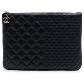 Black Chanel Medium Bi Quilted Lambskin O Case Clutch Black